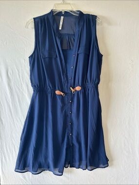 RnB Navy Sleeveless Button-Front Dress with Leather Toggle